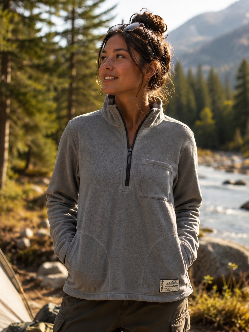 Kavu Gray Quarter Zip Fleece Pullover Outdoor Minimalist Cozy Casual Layer Small